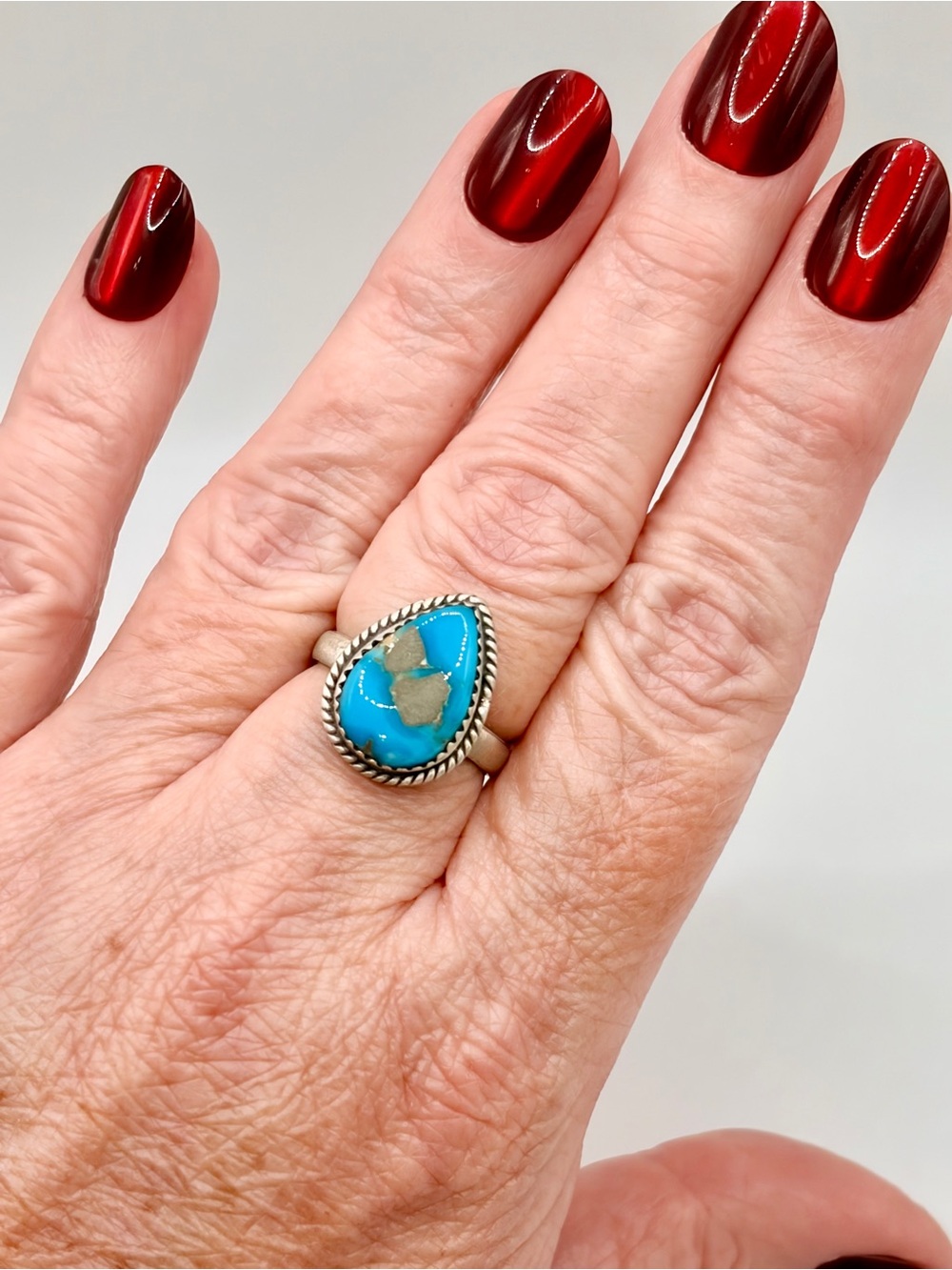925 Sterling Silver Lone Mountain Turquoise Teardrop Ring